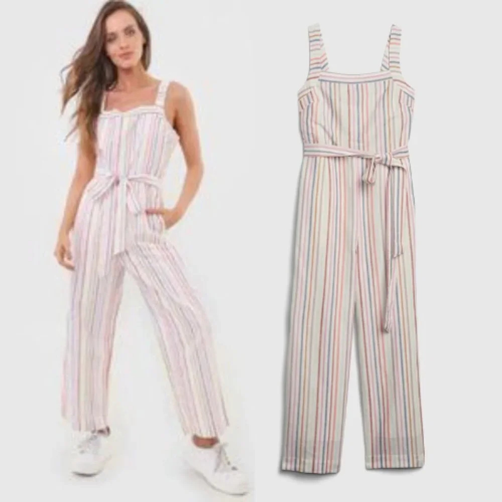 New! Gap Apronneck Stripe Jumpsuit in Linen Cotton nwt 18573